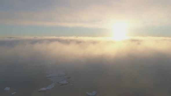 Antarctica Sunset Ocean Surface Fog Aerial View