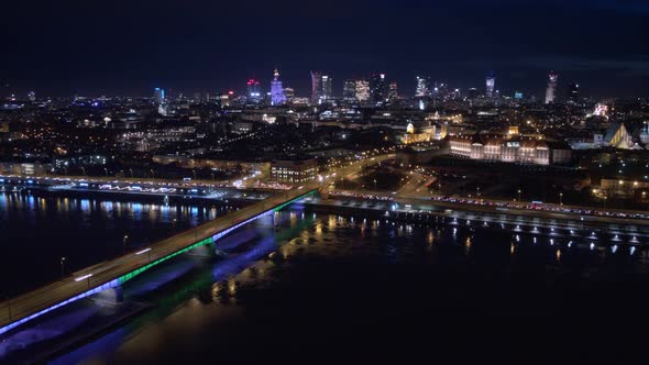 Warsaw Night City Aerial Timelapse