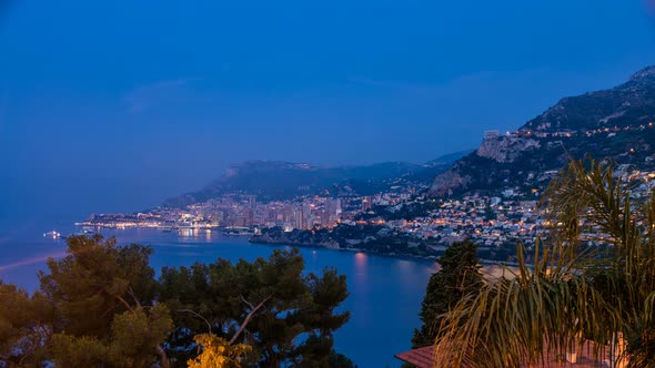 Cityscape of Monte Carlo Night To Day Timelapse Monaco Before Summer Sunrise
