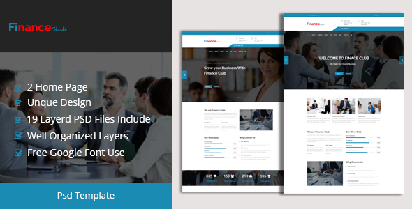 Finance Club Finance & Business PSD Template 