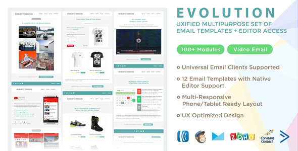 Evolution - UXified Multipurpose Set of Email Templates + Online Editor