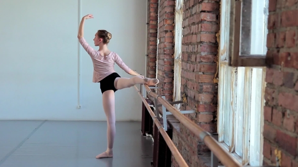 Young Female Ballet Dancer Exercising In Ballet Class
