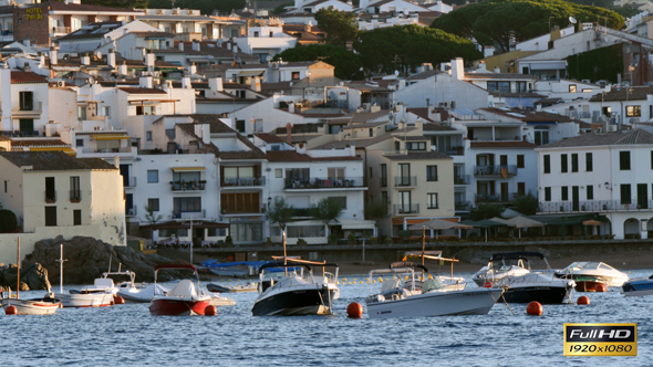 Anchored Boats in Front of a Mediterranean Village