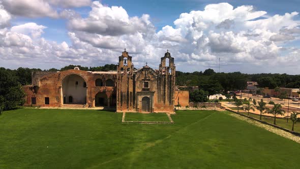 Aerial shot of Mani church main garden