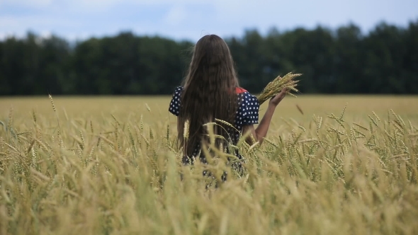 Beautiful Young Teen Girl With Ears Of Wheat In a Wheat Field.