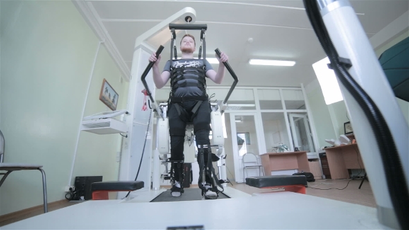 Medical Walking Robot. Rehabilitation, Rehab, Remediation For People With Feet Disease.