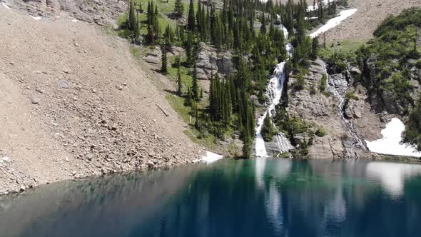 High Mountain Waterfall Drone Shot