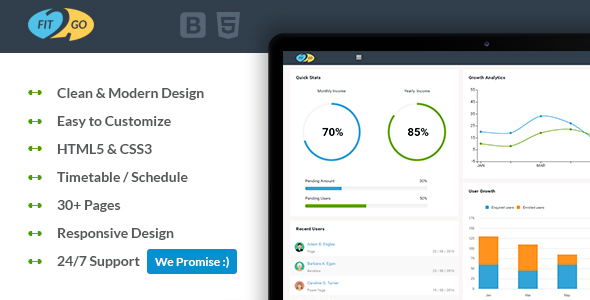 Fit2Go - Beautiful Gym Fitness Admin Template