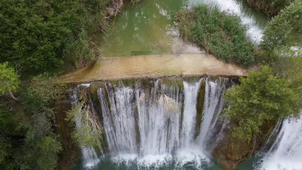Aerial Right Pan Waterfall Of Pozan De Vero