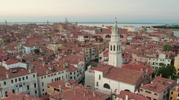 Aerial View Venice City with Historical Buildings and Bell Tower Skyline Italy