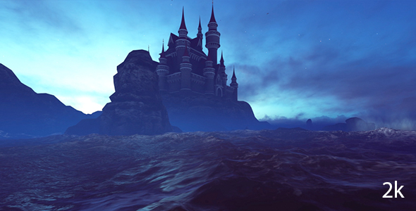 Panorama of Dark Castle High on a Mountain