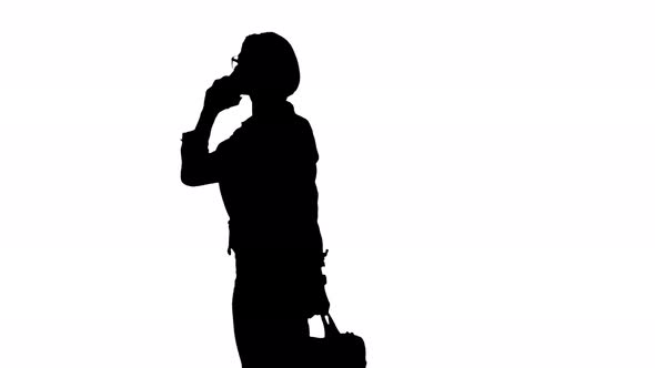 Silhouette Woman Shouting and Argue on the Phone. White Background. Silhouette