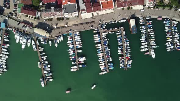 Aerial Panoramic View of Balaklava Landscape with Boats and Sea in Marina Bay