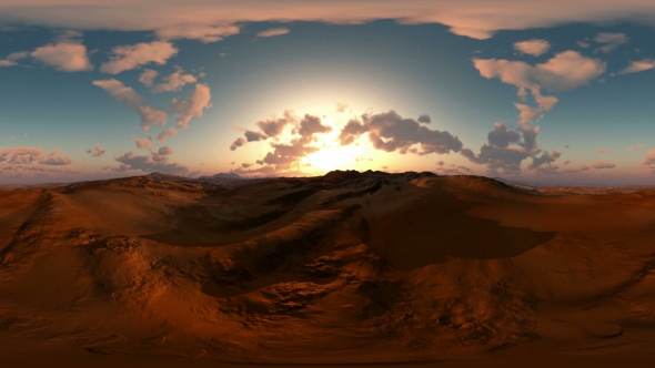 Panoramic Of Desert At Sunset