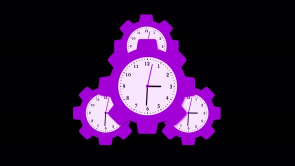 Purple Color Gear Icon Clock Isolated On Black Background