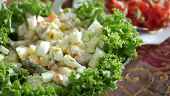 Fresh Vegetable Salad Bowl on Table