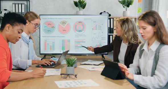 Businesswoman Leading a Group of Team of Businesswomen while Strategic Meeting Presentation