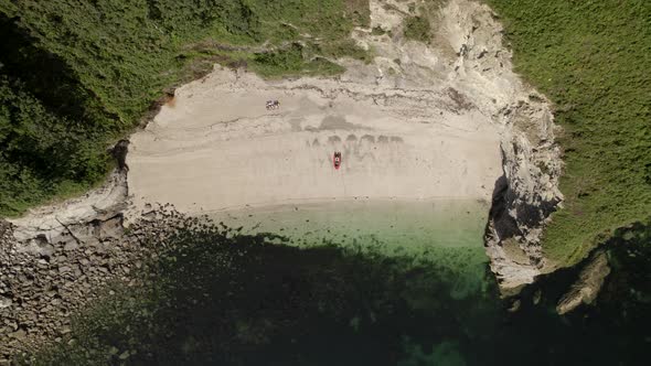 Sandy Beach Cove Cornwall South Coast Aerial Overhead, Birds Eye View