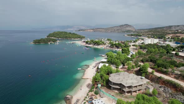 Aerial View Exotic Beach with Turquoise Water in Albania Ksamil Islands