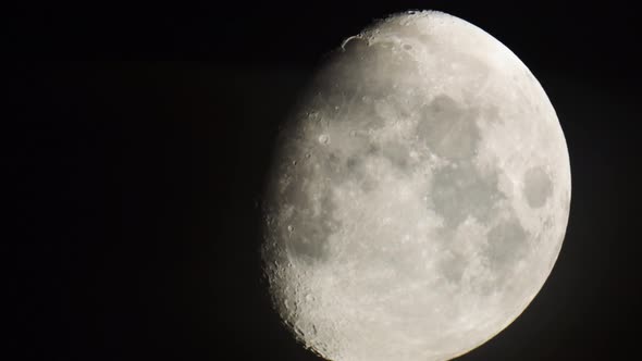 Close Up Waning Crescent Moon Moving In Black Sky Background