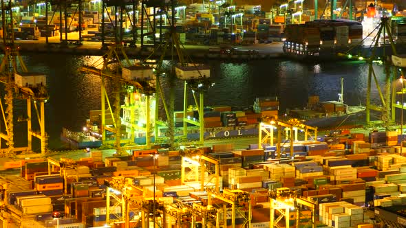 Time lapse of container cargo shipping port in Singapore