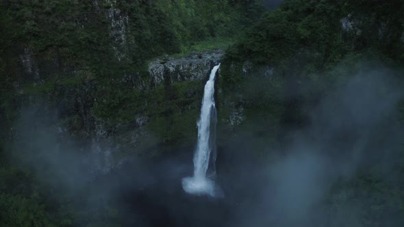 Aerial view of waterfall in Ponta Delgada, Azores, Portugal.