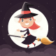 Little Witch Flying on a Broom - GraphicRiver Item for Sale