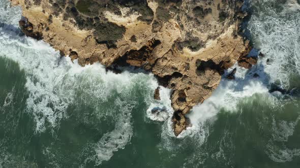 Aerial view of cliffs, Praia da Balbina, Algarve, Portugal