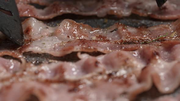 Macro Shot of the Bacon Cooking Process