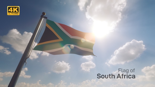 South Africa Flag on a Flagpole V2 - 4K