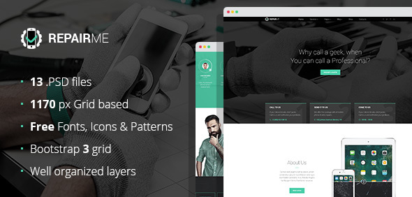 RepairMe - gadgets & home appliance repair workshop PSD template