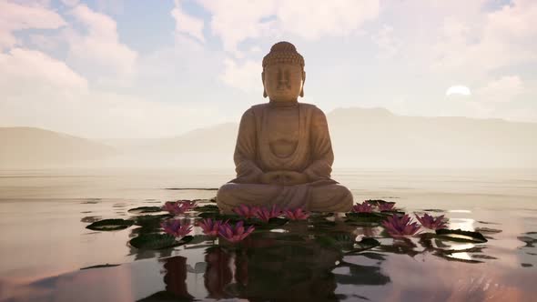 Peaceful Background with Buddha Statue Above the Water