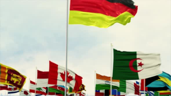 Germany Flag With World Globe Flags Morning Shot