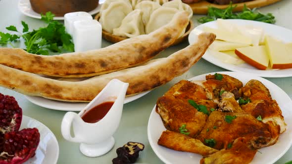 Georgian National Cuisine Food on the Table in the Restaurant