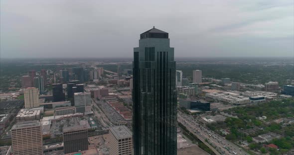 This video is about an aerial view of the Williams Tower and Galleria Mall area in Houston, Texas. T