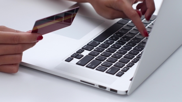 Woman Making Online Shopping With Laptop. 