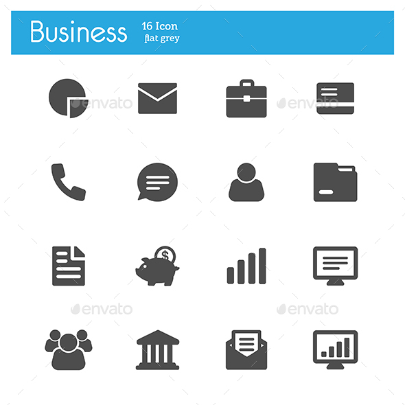 Banking and finance gray flat icons set of 16