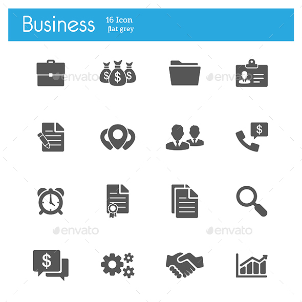 Business and Finance icons vector flat set of 16
