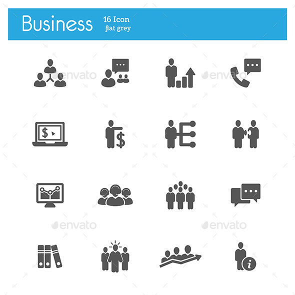 Business strategy flat gray icons
