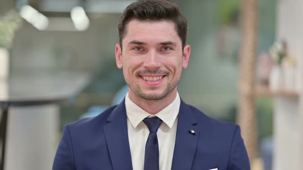 Smiling Young Businessman Looking at Camera 