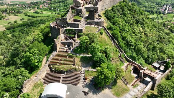 Aerial view of Szigliget castle in Hungary