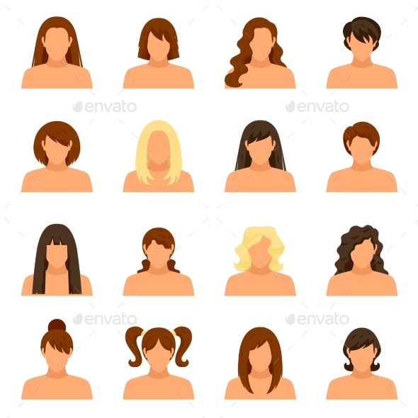 Woman Hairstyle Icons Set