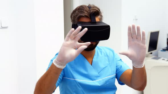 Dentist using virtual reality headset