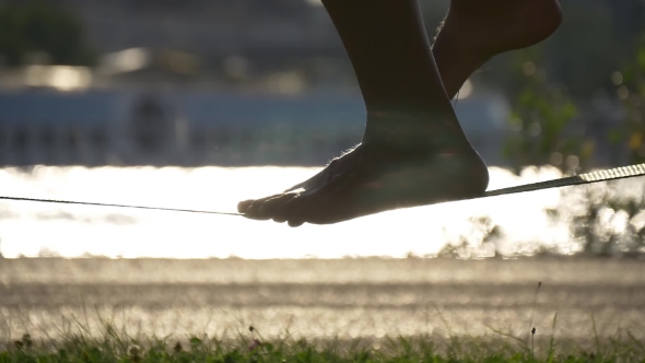 Woman Feet On Slackline