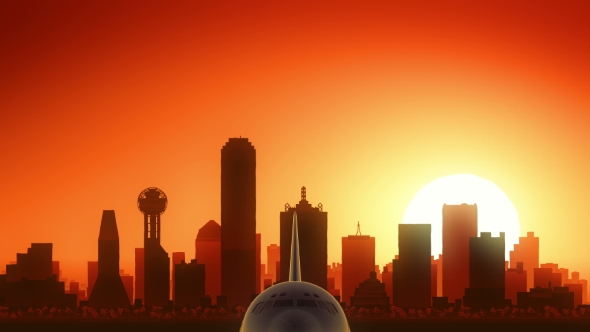 Dallas Skyline Sunrise Take Off