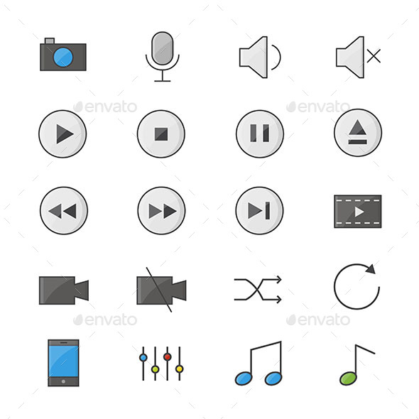 Symbols Control and Music Player Set Of Vector Color Icon Style Colorful Flat Icons