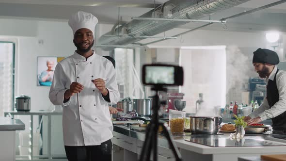 African American Chef Recording Cooking Show TV Program