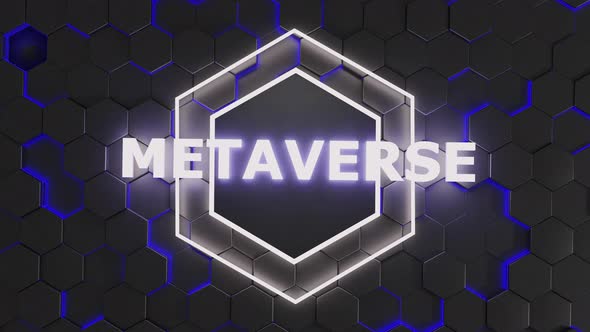 3D animation loop. Glowing metaverse word on an abstract futuristic background.