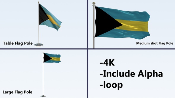 Bahamas Flag Pole Pack 4k-Loop