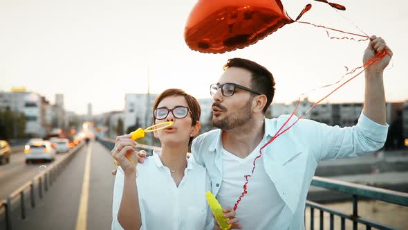 Young Couple in Love Dating and Smiling Outdoor